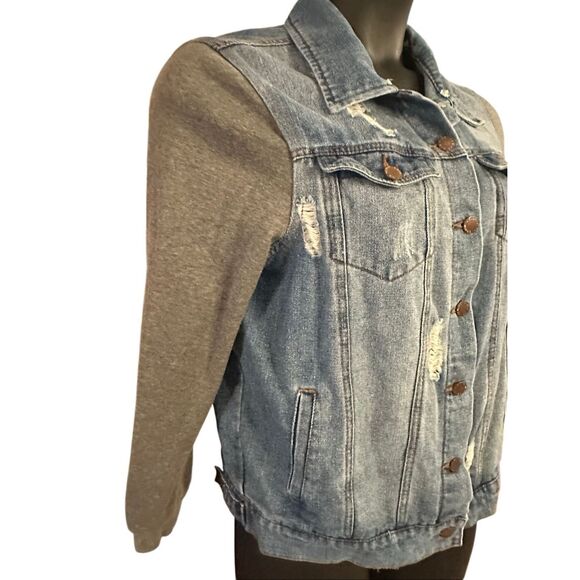 Ci Sono Women's Blue Gray Sweatshirt Sleeves Denim Jean Jacket Size Medium - Picture 3 of 8